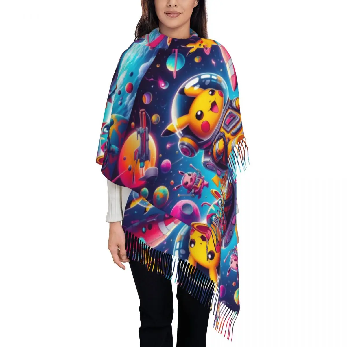 

Custom Tassel Scarf Women Soft Anime Kawaii Game Funny Shawls Wraps Female Winter Scarves