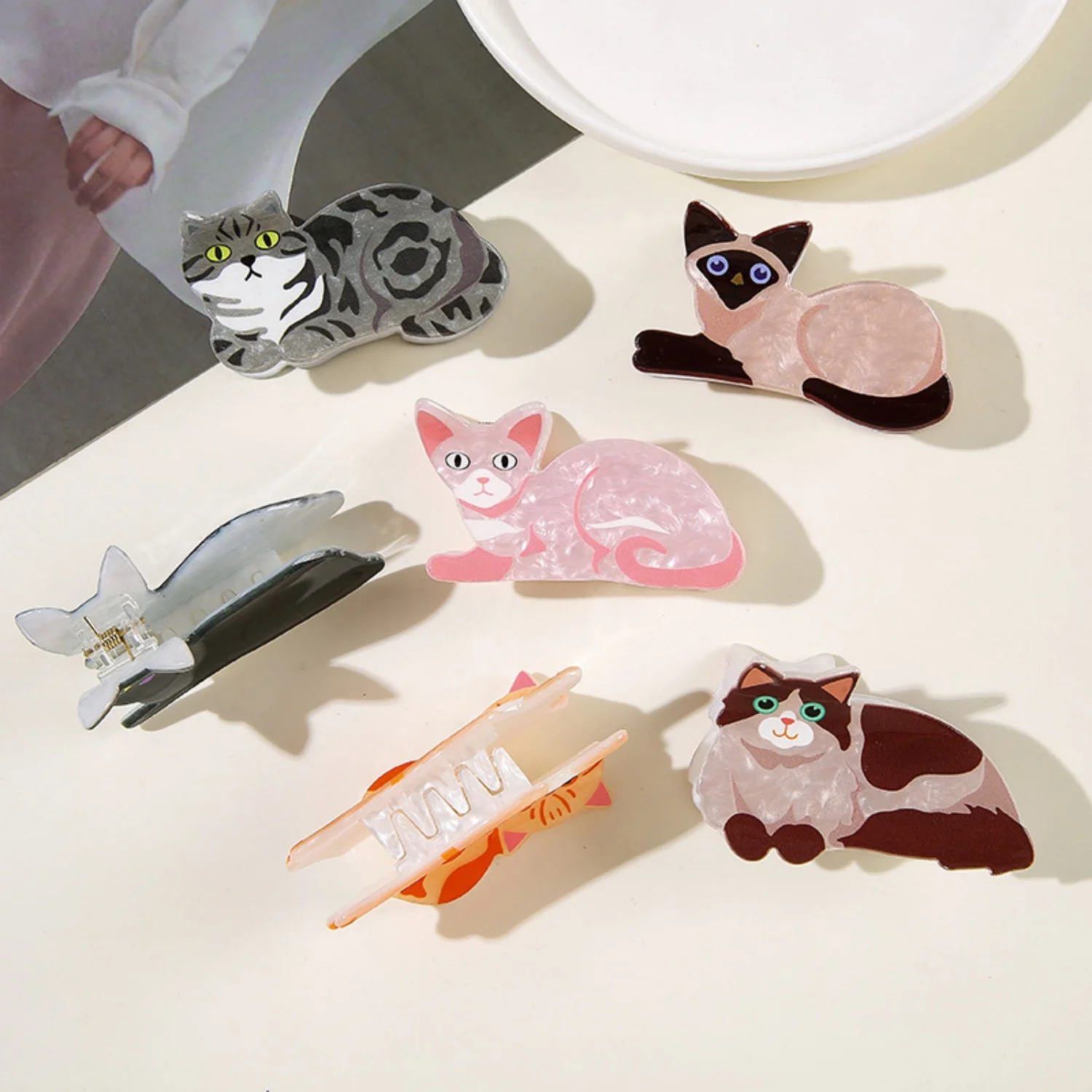 Kreative Katzenförmige Haarklammer Süße Cartoon-Kätzchen-Haarklammer aus Acetat für Frauen und Mädchen Tägliches Haar-Deko-Accessoire – Detail 2