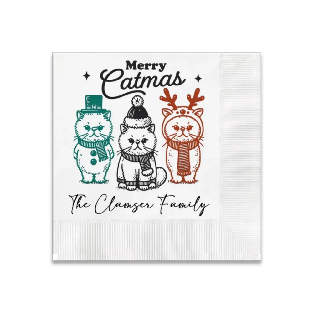 مخصص عيد ميلاد سعيد Catmas تحت عنوان 3 طبقات قسط مخصص كوكتيل المناديل قياس تخصيص الأسماء والتاريخ أو أي رسالة أخرى #1