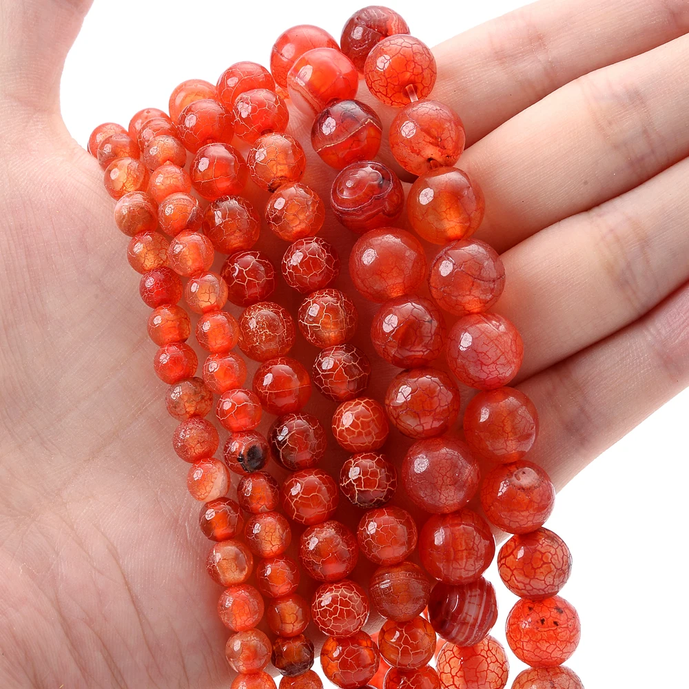4/6/8/10/12mm Naturstein Perlen Orange Moiré Achate Runde Lose Spacer Perlen für Schmuck Machen DIY Armband Zubehör