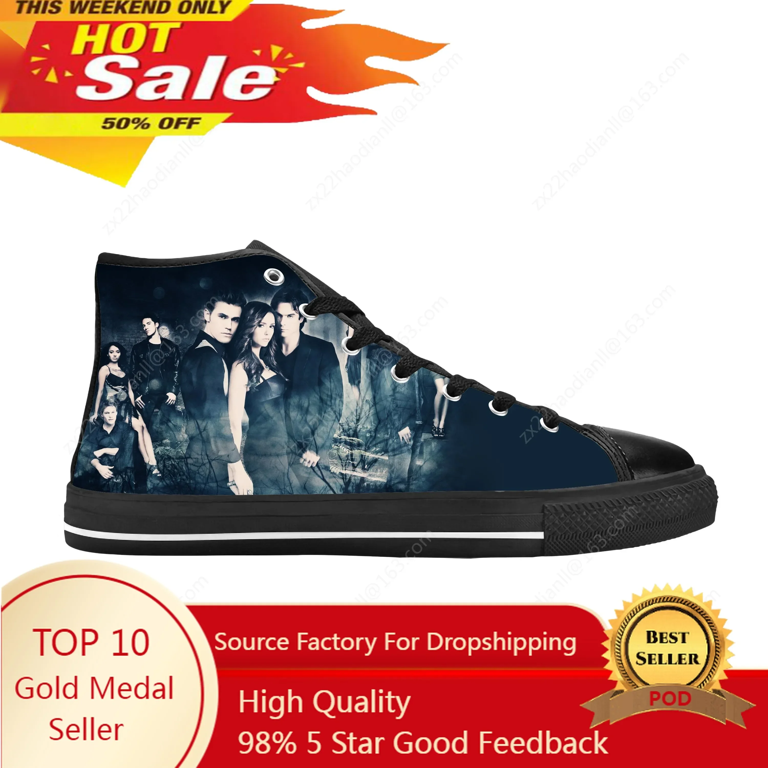 The Vampire Diaries Damon Salvatore Cool Fashion Casual Cloth Shoes High Top Comfortable Breathable 3D Print Men Women Sneakers