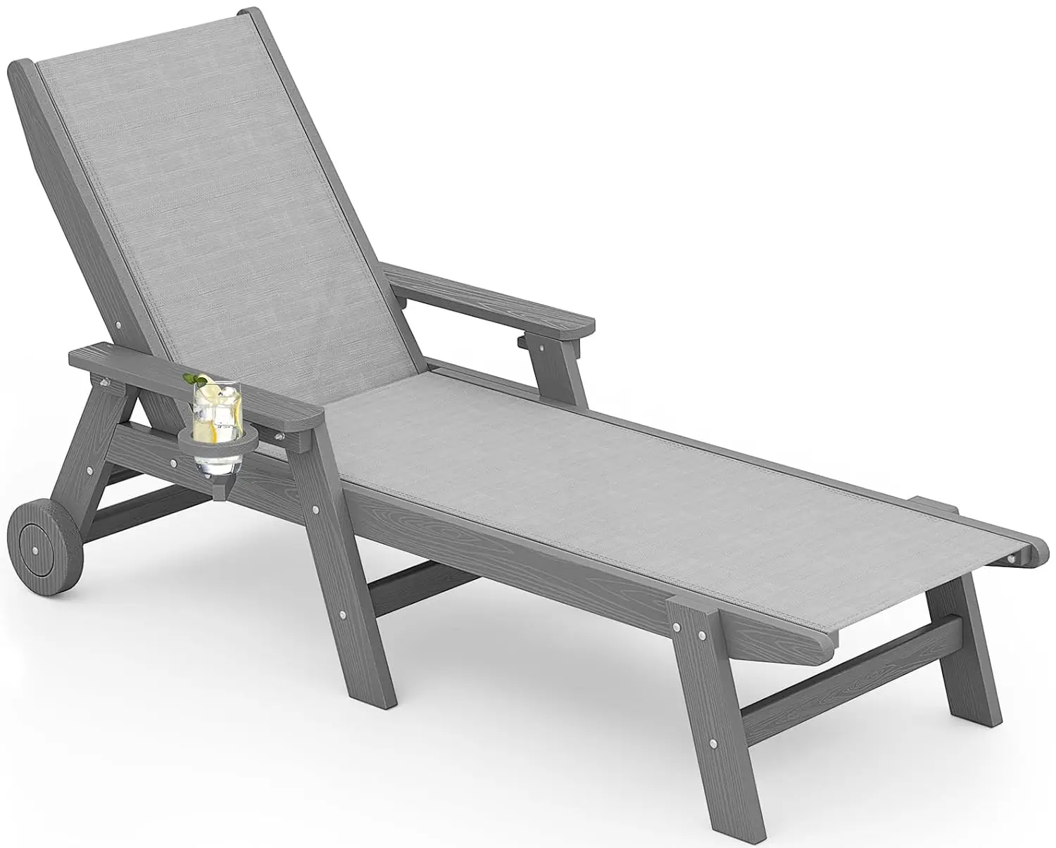 

Textilene Patio Chaise Lounge Chair, 5 Positions Adjustable Outdoor Lounger with Rolling Wheels for Pool, Deck, Gray, Custom