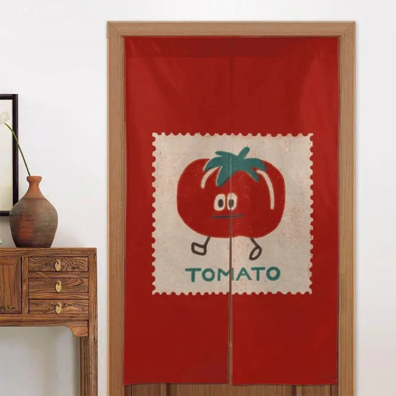 VIKAMA Cute Cartoon Tomato Print Door Curtain, Red Japanese Noren, Kitchen & Dining Room Privacy Partition
