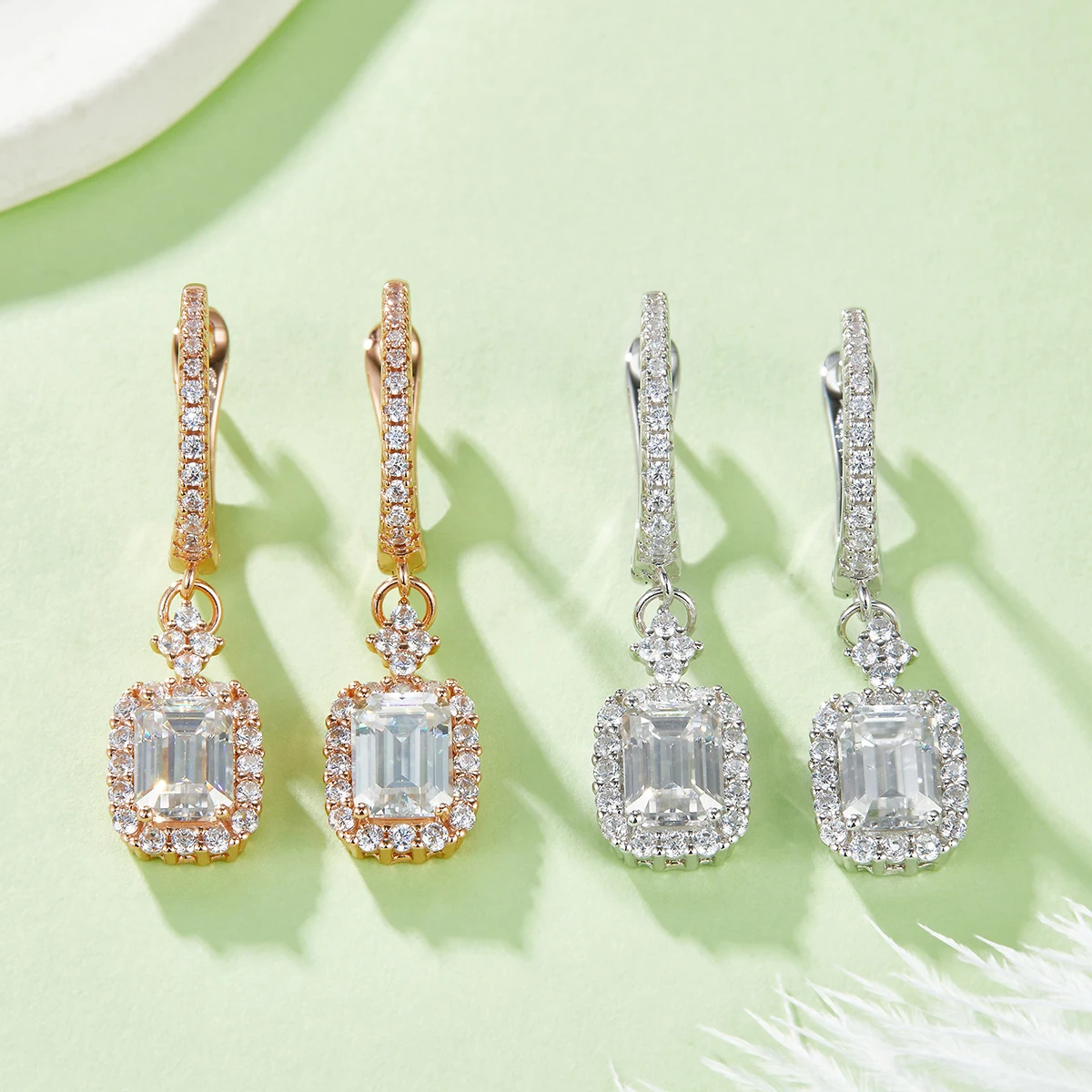 

S925 silver plated 18K gold Moissanite diamond half earrings 5*7mm/2.0CT for women gift