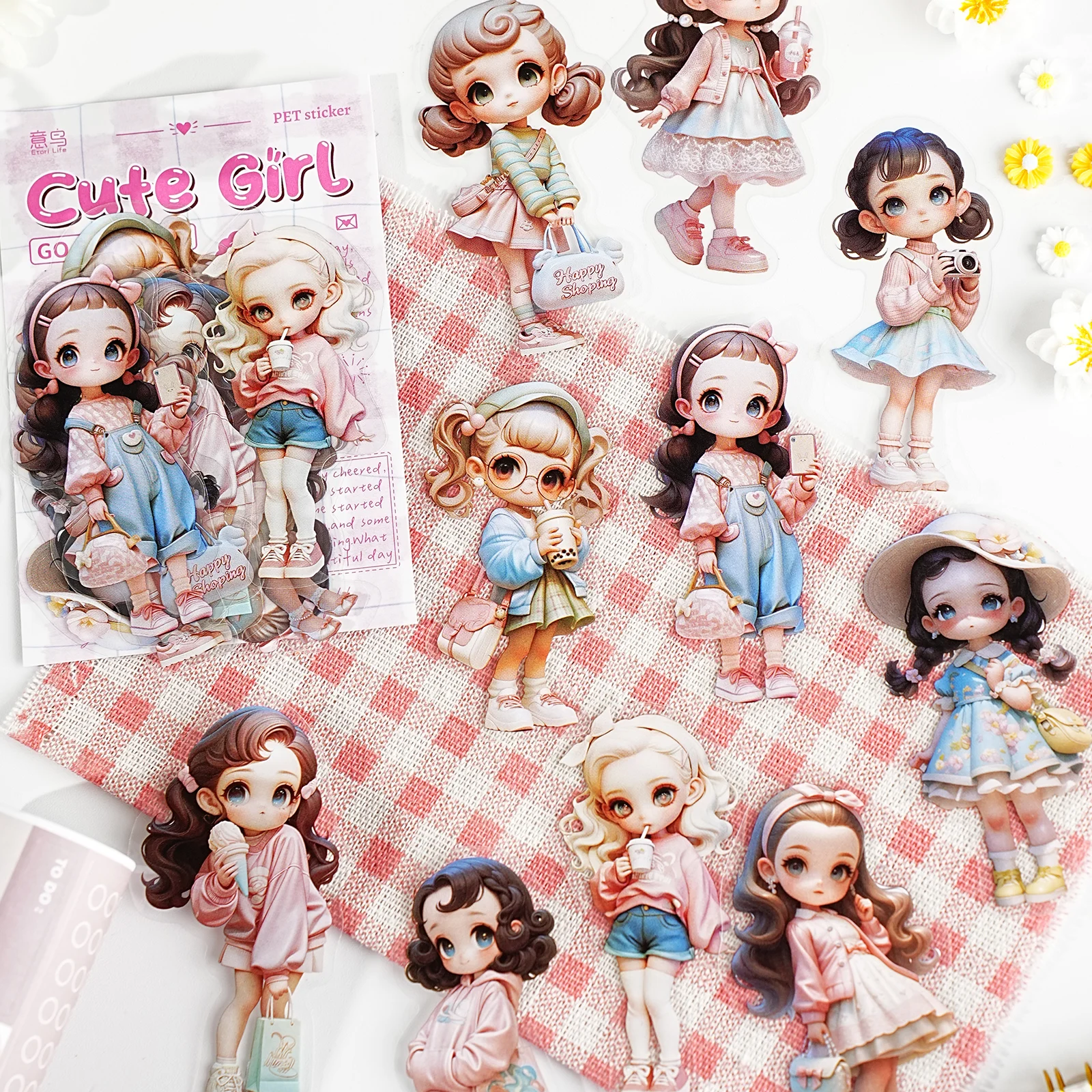 Etori Life 10 szt. Słodkie naklejki w stylu makaroników, dziewczyna w stylu ulicznym, naklejki do dekoracji dziennika, naklejki w wersji Q, naklejki na laptopa, telefon, walizkę, album fotograficzny, materiały do scrapbookingu, akcesoria do dekoracji biura, torby papierowe na prezenty dla dzieci, rękodzieło DIY, artykuły szkolne, naklejki-zabawki