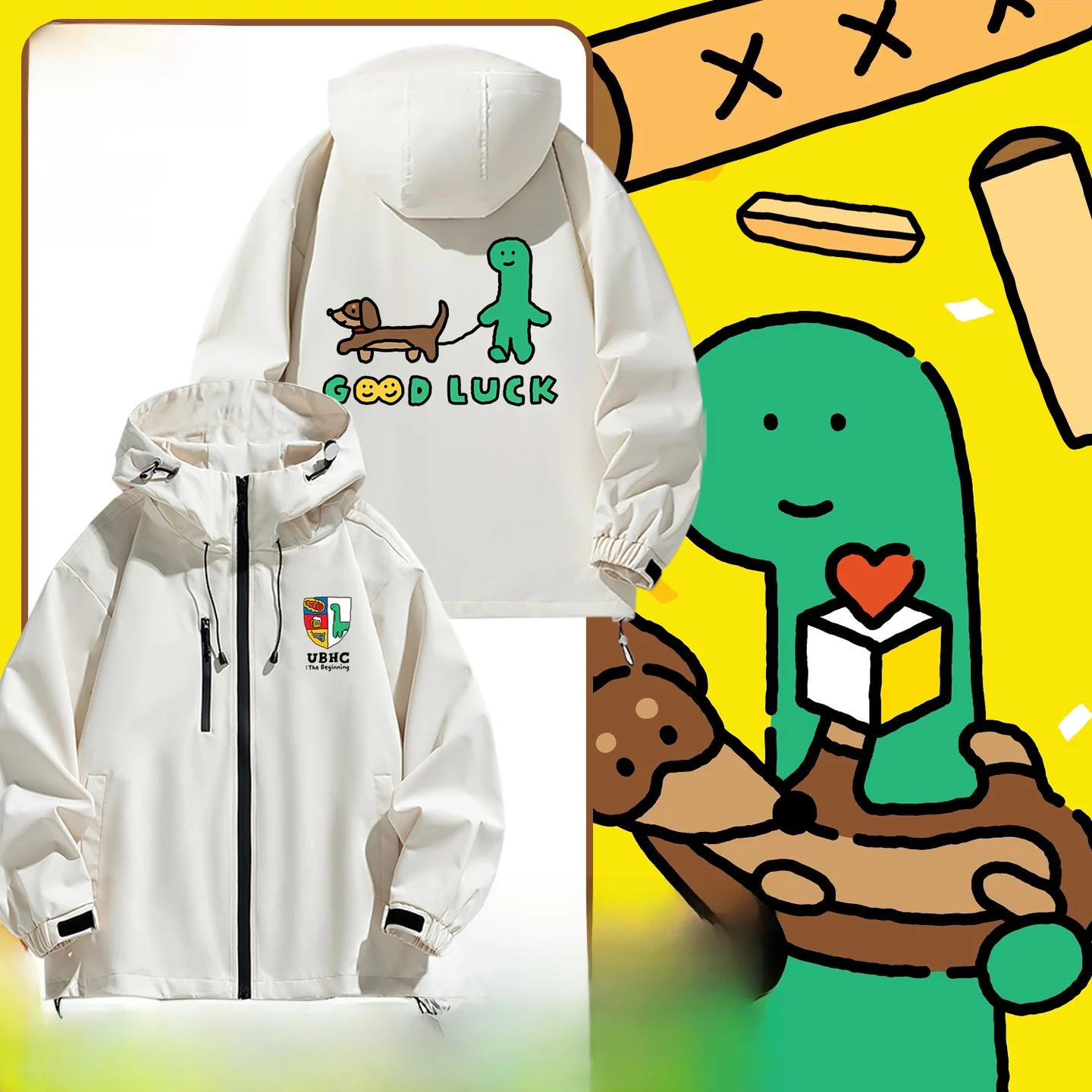 

Joguman Collaborative Small Dinosaur Hooded Jaet ex Youth Faion Zipper Decorated Windproof Polyester Jaet for Students