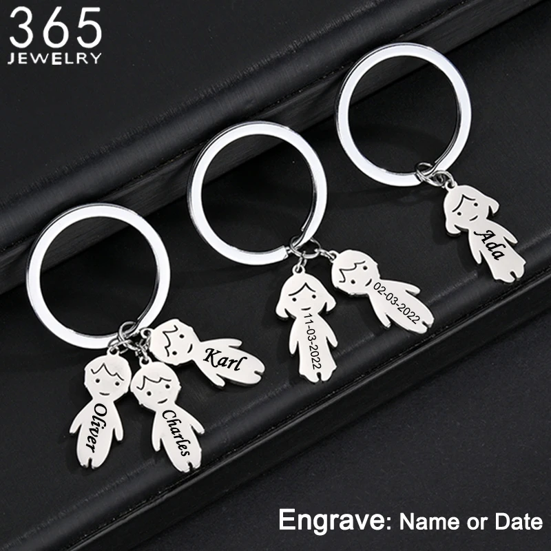 365 Stainless Steel Silver Color Boy Girl Keychain Custom Personalized Pendant Engrave Name Date KeyRings Family Jewelry Gift