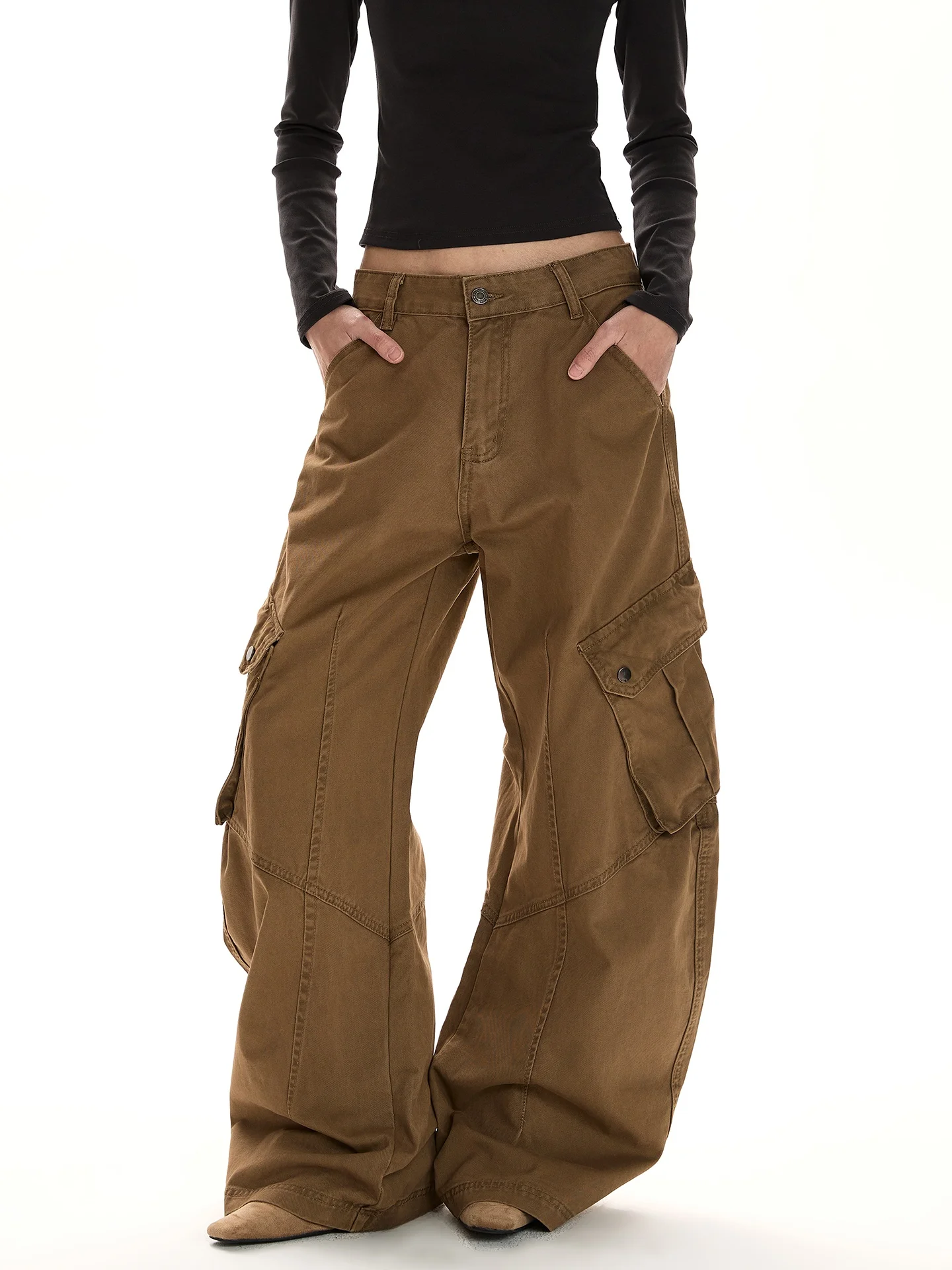 

Retro a PUEE Workwear Pants with Large kets Casual Straight Leg Knife Cut Trousers Youth Cotton Loose Fit Daily Wear