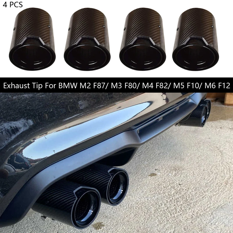 4 Pieces Carbon Fiber Exhaust Pipe Tip For BMW M2 F87 M3 F80 M4 F82 F83 M5 F10 M6 F12 Silver/Black/Blue Stainless Tail Throat