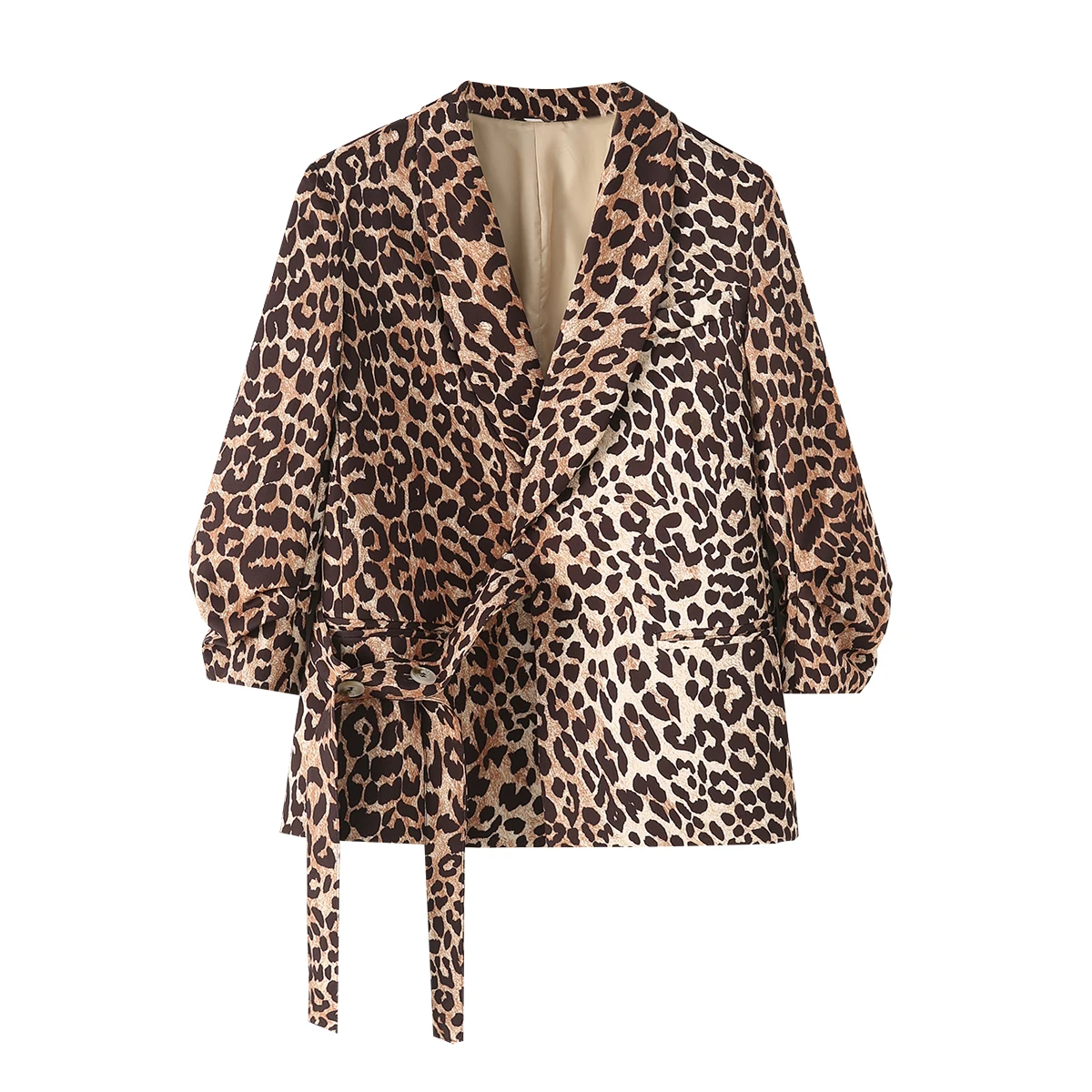 Tangada 2024 Women Leopard Blazer Jacket Buttons Three Quarter Sleeve Ladies Suit DA020