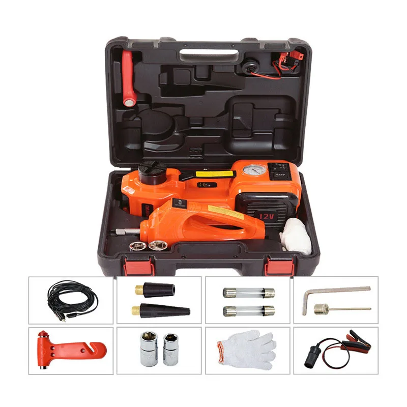 W50 5 Ton 12V Car Jack Electric Hydraulic Jack Kit 45CM + Wrench Tire Inflator LED Light Portable Tire Lifting Car Repair Tool