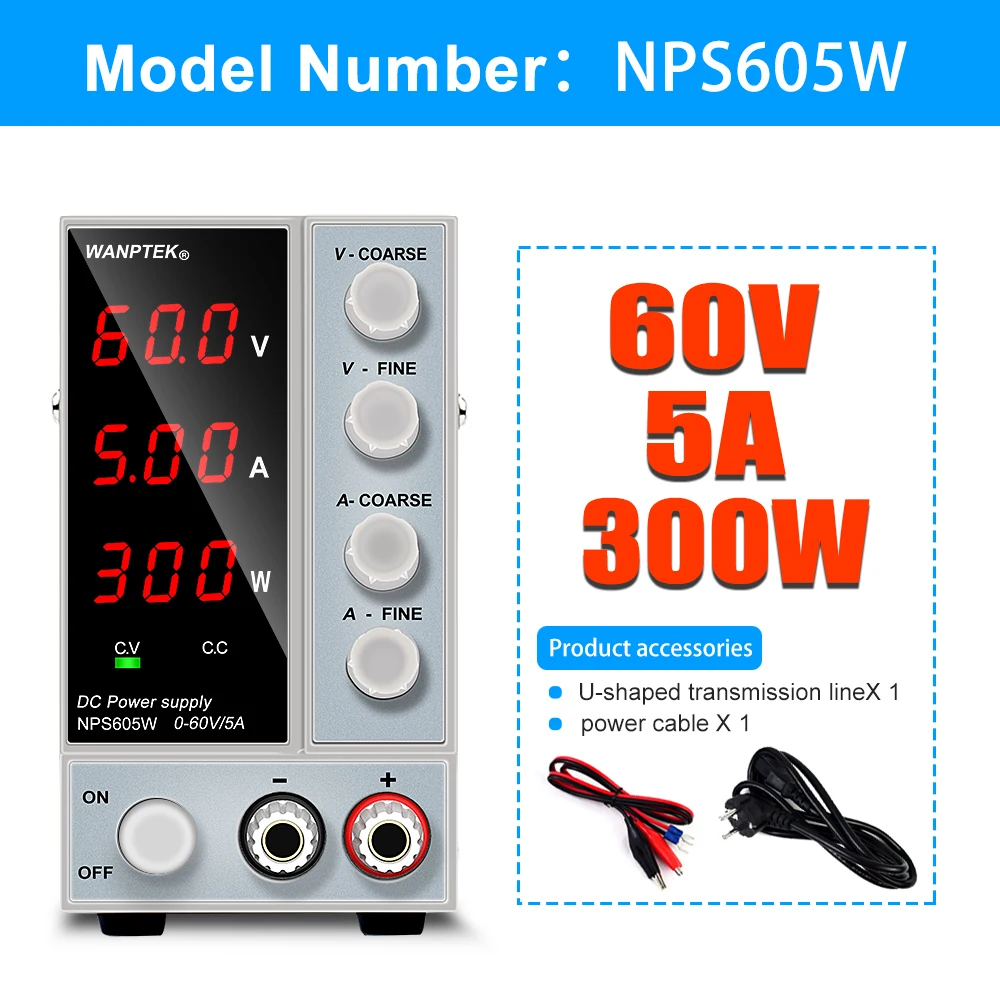 Wanptek Verstelbare DC Voeding 30V 6A 10A LED Lab Voeding 60V 5A Spanningsregelaar Stabilisator Schakelende Bench Bron