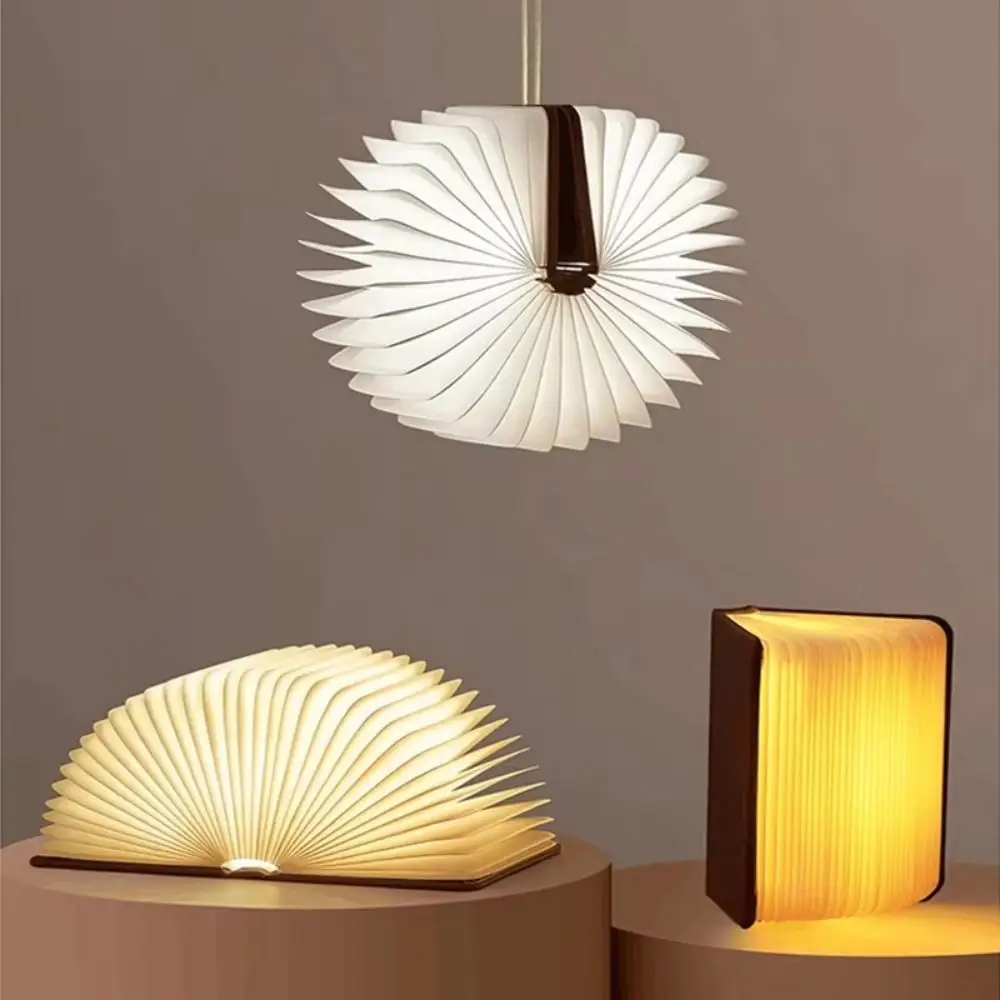

Creative Gift USB Rechargeable Folding Book Lamp Walnut Color 3 Colors Table Lamp Wooden Faux Books LED Book Light Kids