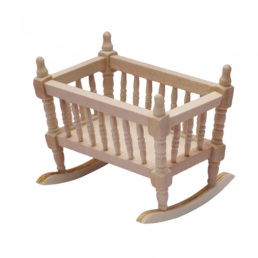 

1/12 Dollhouse Miniature Accessories Mini DIY Wooden Baby Cradle Model Furniture Baby Bed for Doll House Decoration