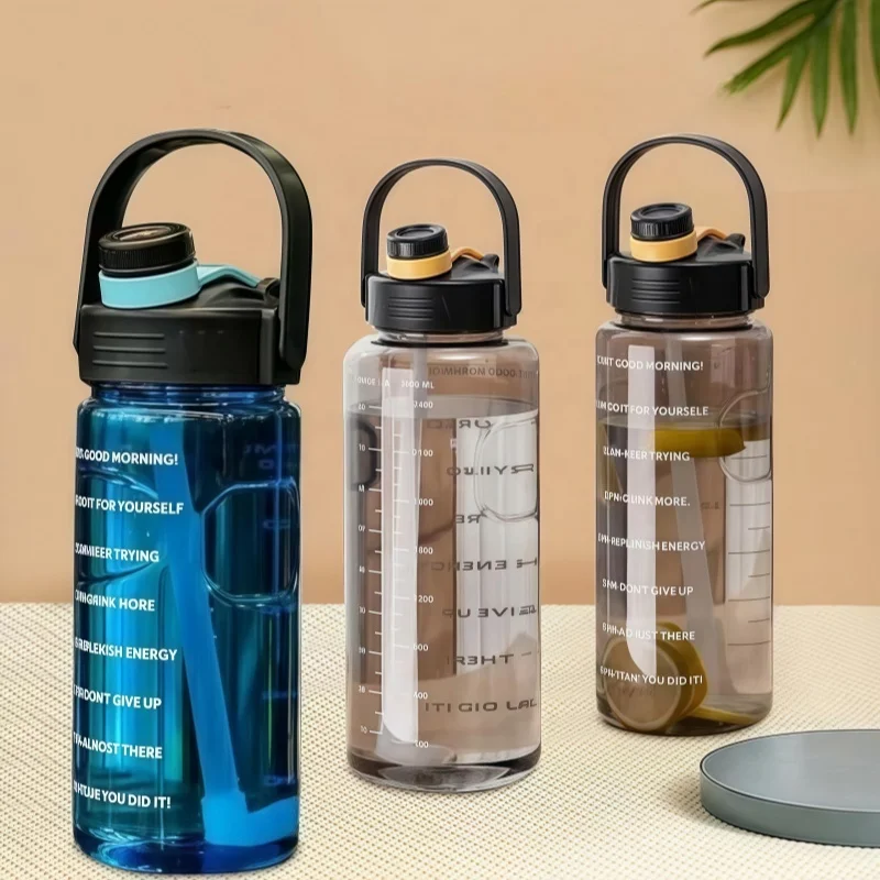 

1500ml Sports Water Bottle Large Capacity Plastic Cup Leak-proof With Straw And Time Marker For Home Outdoor Sports
