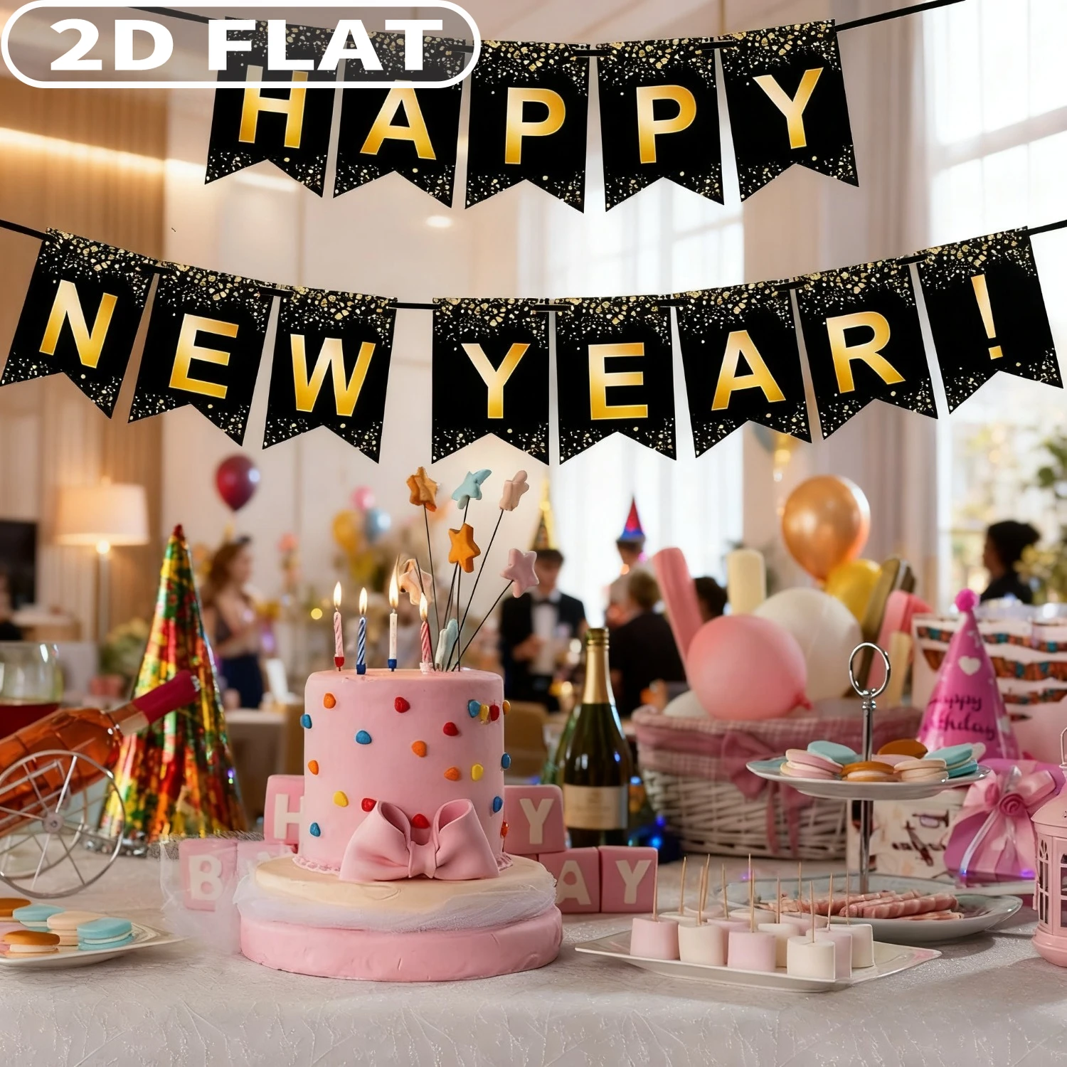 

13pcs Happy New Year Festival Pendants and for New Year Party Decor, Durable Polyester 5x7 Inch with "Happy New Year"
