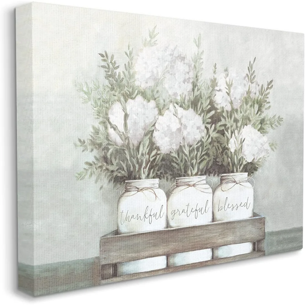 Pristine Hydrangea Bouquets Thankful Grateful Blessed Sentiment Canvas Wall Art Design by Dogwood Portfolio