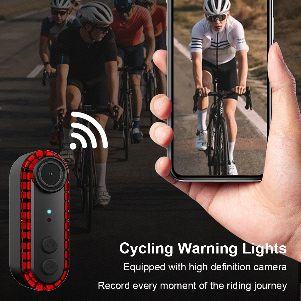 2 in1 Bike Warning Tail Light Camera Recorder Waterproof Rear Bike Light Camera 1080P HD 3400mAh Battery for Road Urban Cyclists