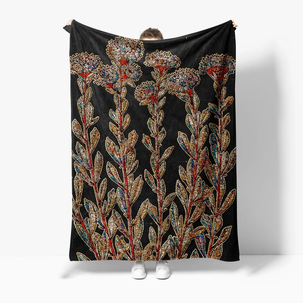 

Черное флисовое одеяло с цветочным принтом и дизайном листьев, теплое уютное одеяло для дивана-кровати, украшение для гостиной