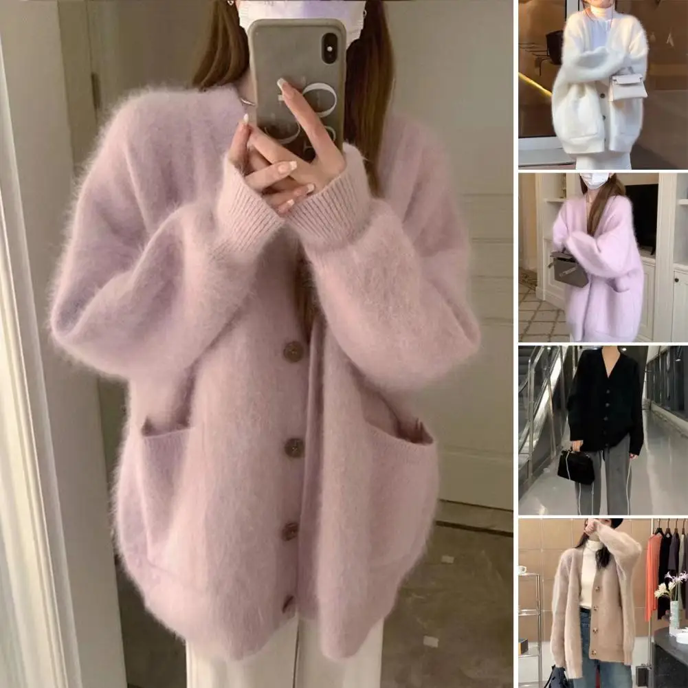 

Women Fuzzy Cardigan Cozy Women's Fuzzy Cardigan Sweaters V Neck Button Down Oversized Fluffy Coat Long Sleeve Knit Fall Winter