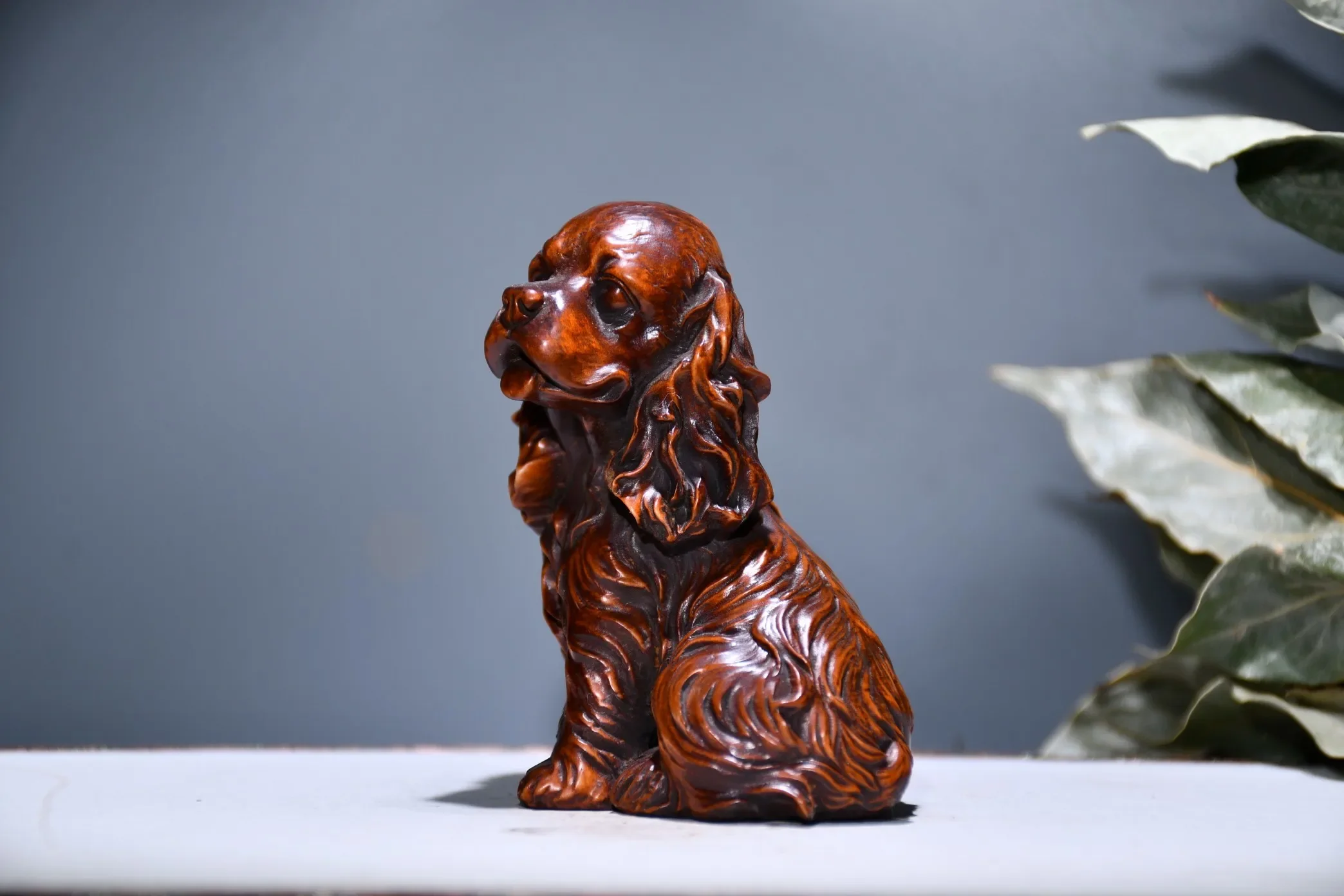 Cocker Spaniel Figurines Miniature Cute Animal Sculptures Home Dog Decoration Figurines Kids Toys Christmas Gifts Wood Carving C