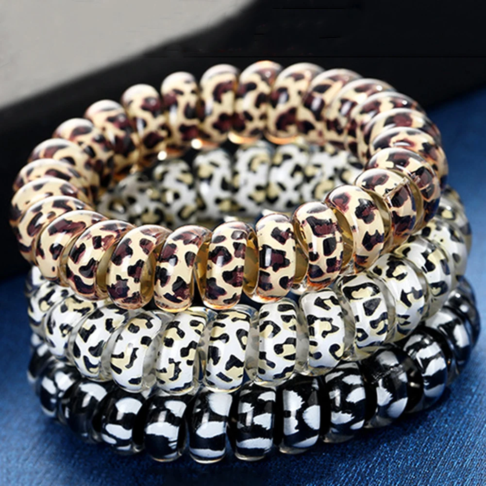 3Pcs/set New Fashion Leopard Telephone Wire Elastic Hair Band Korean Spiral Cord Rubber Band Hair Tie Stretch Head Band Gum