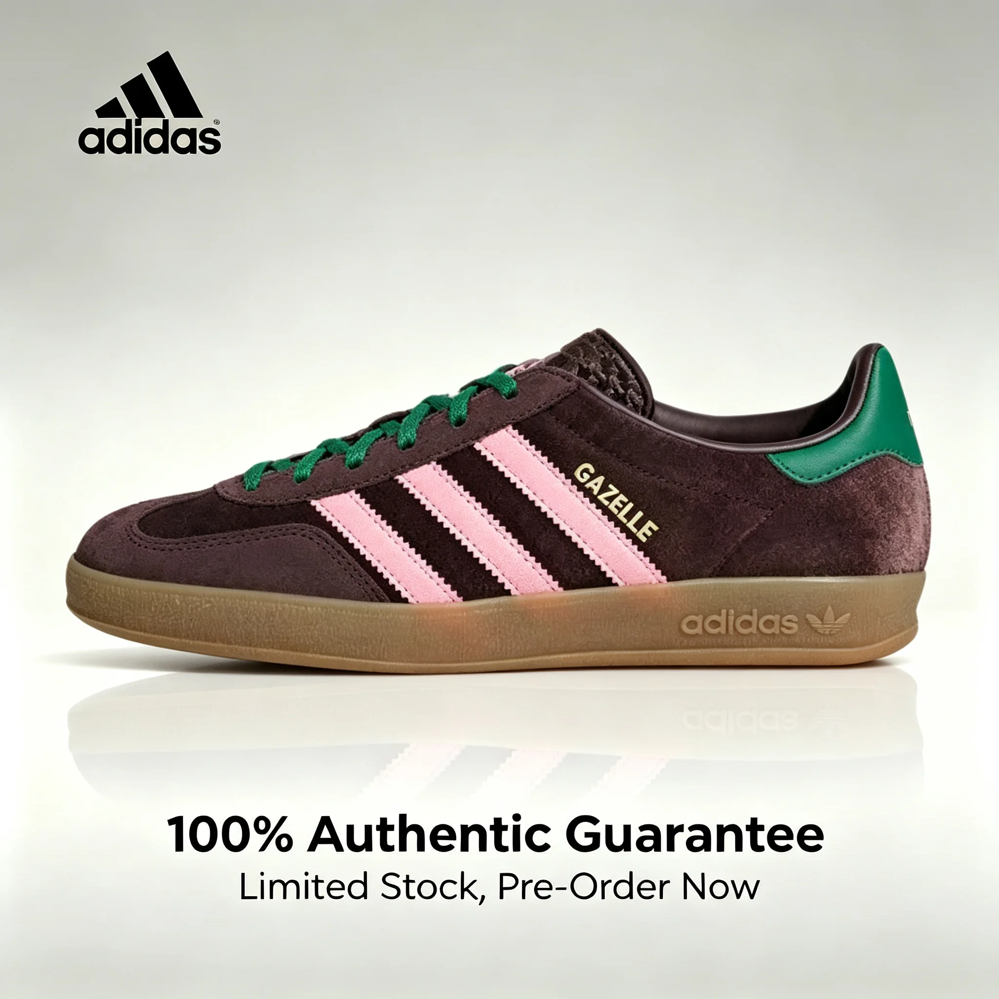adidas Originals GAZELLE INDOOR: Bequeme und vielseitige Damen-Sneakers mit niedrigem Schaft in den Farben Braun, Pink und Grün – Modell JI2714.