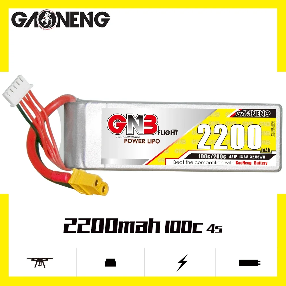 GAONENG GNB 2200mAh 4S 100C 200C 14.8V XT60 LiPo Battery 180-330mm Brushless Drone Drone Soccer FreeWing Air Wing RC Hobby