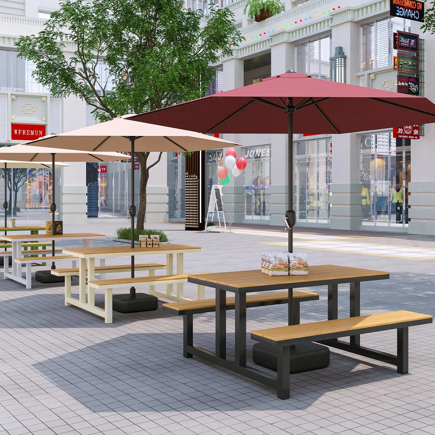 Outdoor park square, one-piece table and chair combination, commercial street café, milk tea shop, and outdoor table and chair