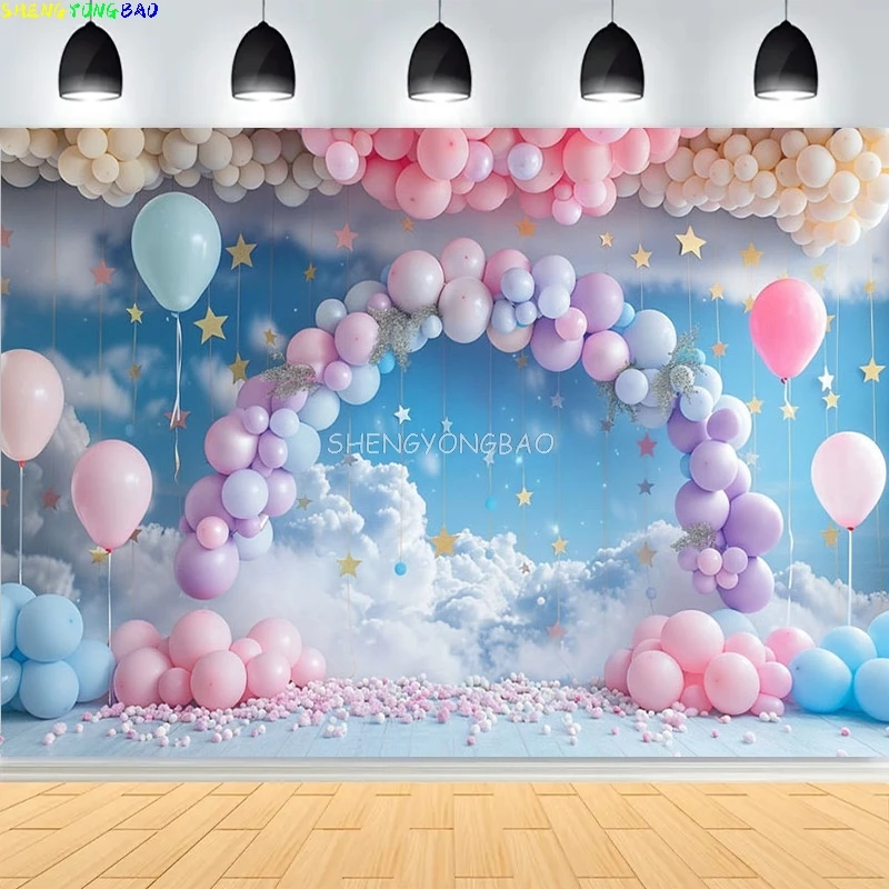 Guirlanda de balão macio com lua e estrelas, cenários fotográficos, decoração de festa de primeiro aniversário, fundo de estúdio fotográfico