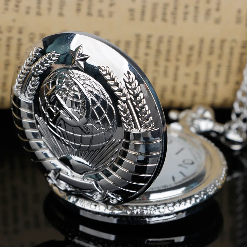 ساعة جيب برونزية عتيقة برمز سوفياتي مع سلسلة قلادة ساعة للنساء والرجال ساعة تذكارية Reloj De Bolsillo