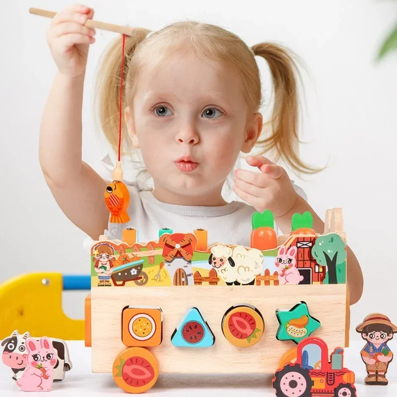 

Best Selling Magnetic Fishing Wooden Animal Carrot Cart Shape Matching Block Montessori Children's Puzzle Toy