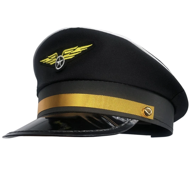 Fashion Aviation Octagonal Captain Hat Adjustable with Badge Pilot Hat Performance for Masquerade Party