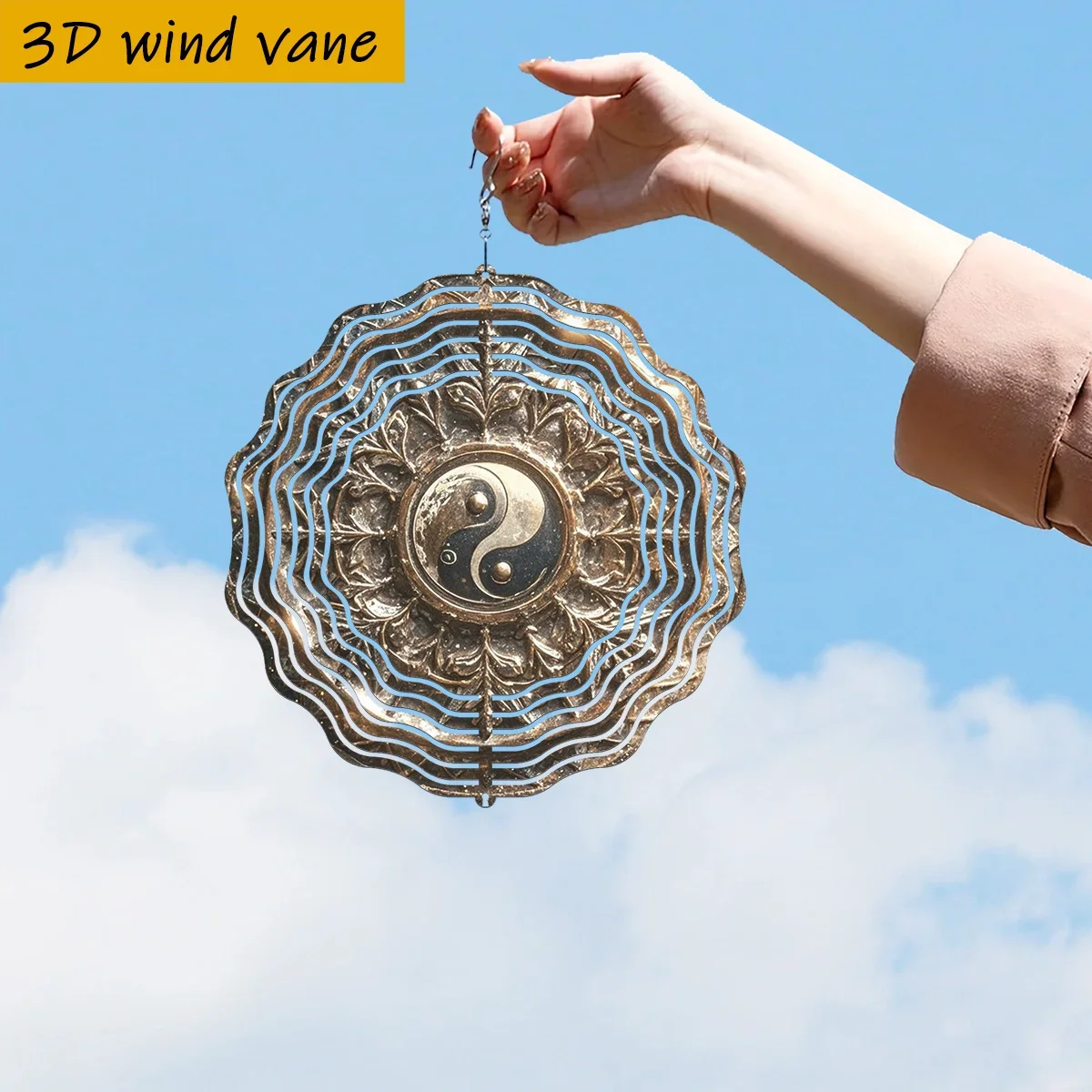 3D Ancient Chinese Yin Yang Decoration - with 360° Rotating Hook, Heavy-Duty Iron Construction- Indoor/Outdoor Hanging Ornament