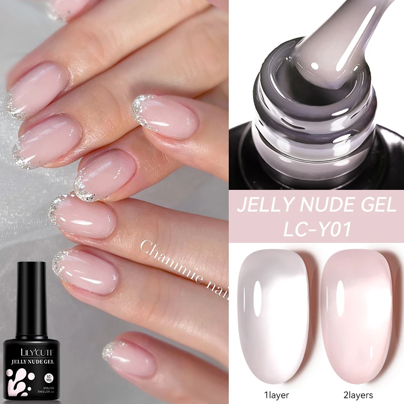 LILYCUTE 7ml Jelly Milky White Gel Nail Polish Nude Pink Translucent Color Manicure Semi Permanent Soak Off UV LED Nail Art Gel