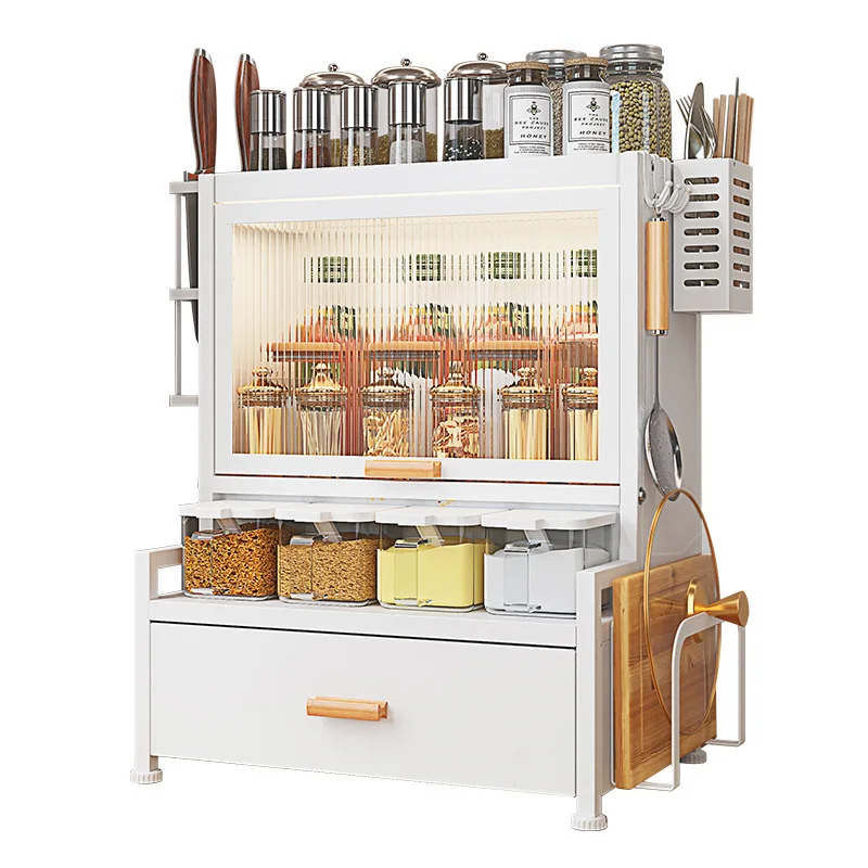 Aoliviya Kitchen Spice Rack Countertop Multi-Functional Dust-Proof Cruet Shelf Drawer-Type Flip Locker with Door