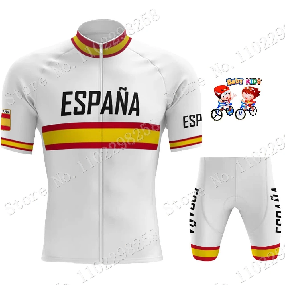 2024 Kids Espana National Team Cycling Jersey Set Spanish Boys Girls Cycling Clothing Road Bike Shirts Suit Bicycle Pants MTB