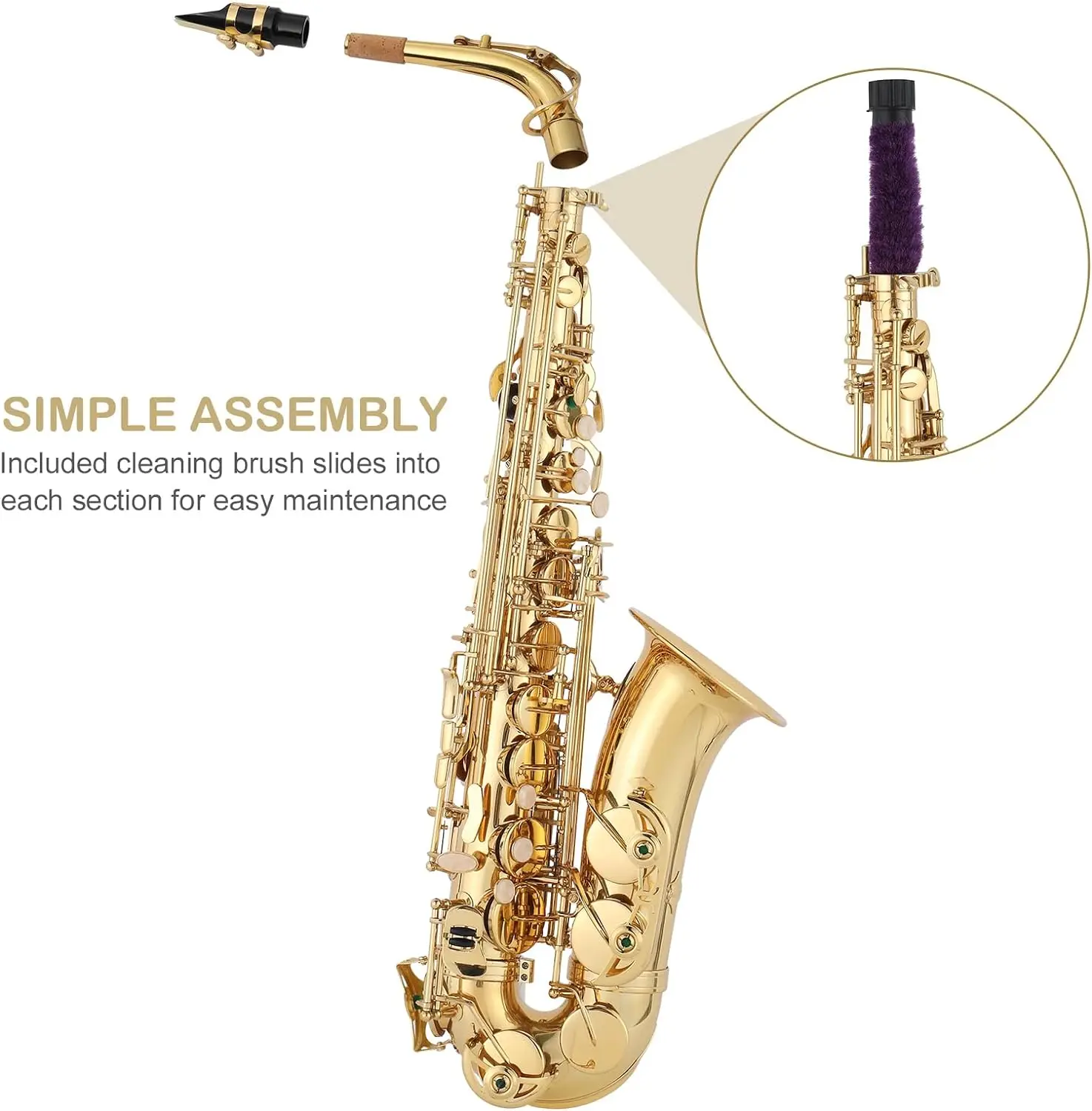 kolnes Alto Saxophone Brass Lacquered Gold E Flat Sax Woodwind Instrument with Cleaning Brush Case Strap Gloves Accessories