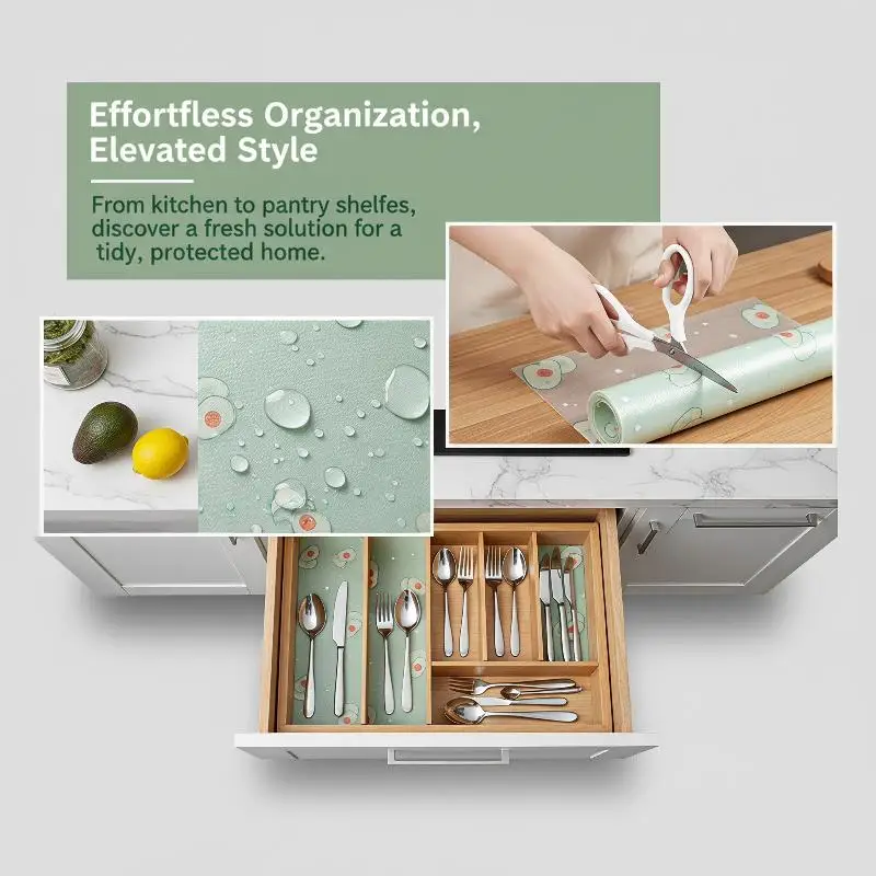 1 Roll Waterproof EVA Kitchen Cabinet Liners Non Adhesive Anti Slip Dustproof Mat for Refrigerator Shelf Drawer Use