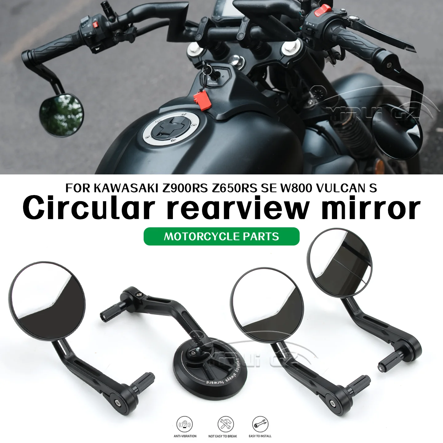 Motorcycle Rearview Handlebar Rearview Mirrors FOR Kawasaki Z900RS Z650RS Z900RS SE W800 Retro Handlebars Side Mirrors Vulcan S
