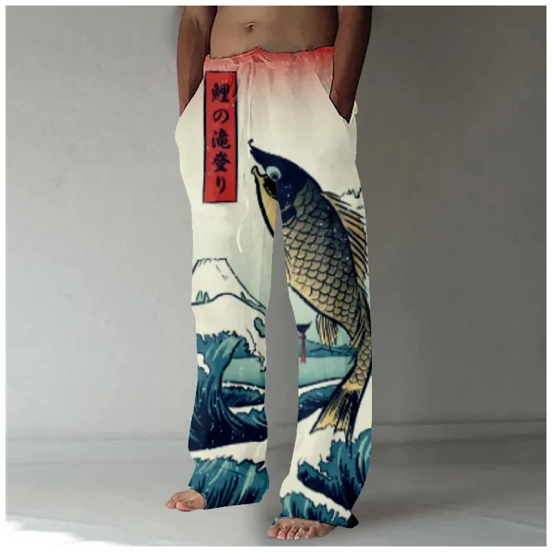 Ukiyoe-Pantalon large imprimé requin baleine pour hommes et femmes, pantalon décontracté Harajuku, vêtements hipster d'été, fjStreetwear, sweats