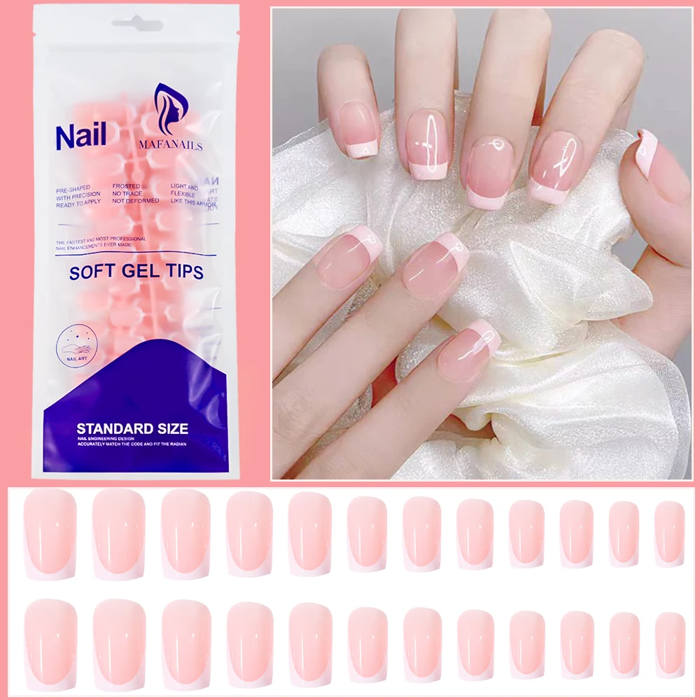 120Pcs Pink French Tip Fake Nails Short Square Press-On Nail White Edge Design French False Fingertips for Women Daily Work Wear