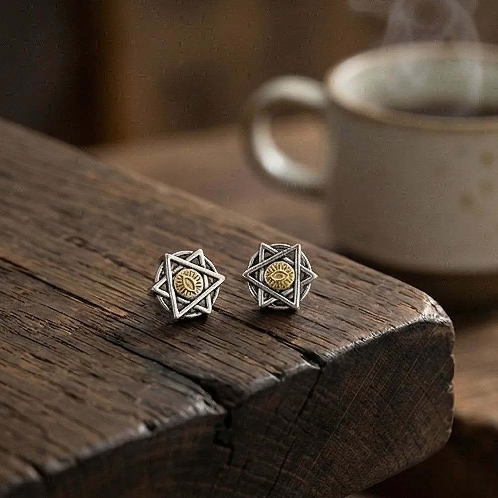 Magnetic Stud Earrings For Men Hexagram Eye of Providence No Piercing Fake Earings Clip On Ear Punk Goth Stainless Steel Jewelry view 3