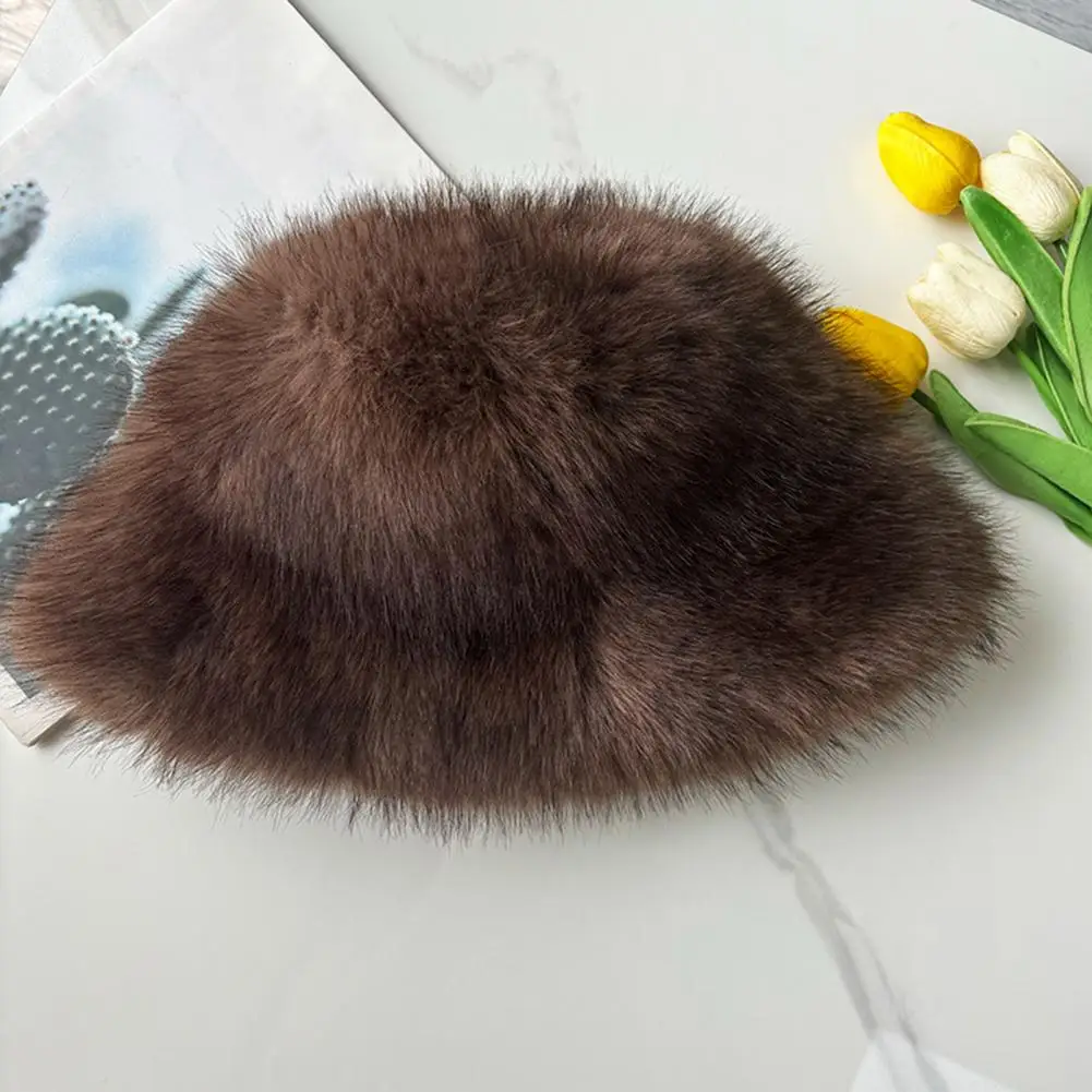 Easy to Carry Winter Hat Women's Fuzzy Faux Fur Bucket Hat Plush Sherpa Fisherman Cap Fluffy Winter Warm Ladies Hat for Cold