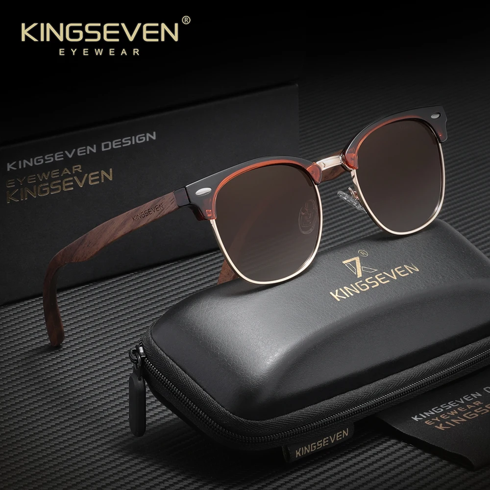 KINGSEVEN Sonnenbrille aus schwarzem Walnussholz für Herren, polarisierte, handgefertigte Brille, UV400, Freizeitbrille aus Holz für Damen