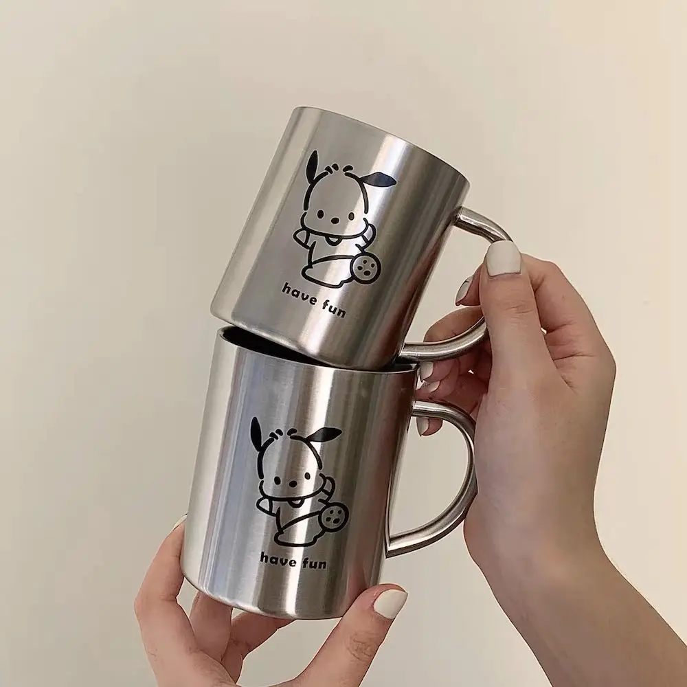 Sanrio Kawaii Pochacco Cup Cartoon Cute Stainless Steel Vintage Coffee Cup Student Ins Minimalist Anime Camping Water Cup Gift