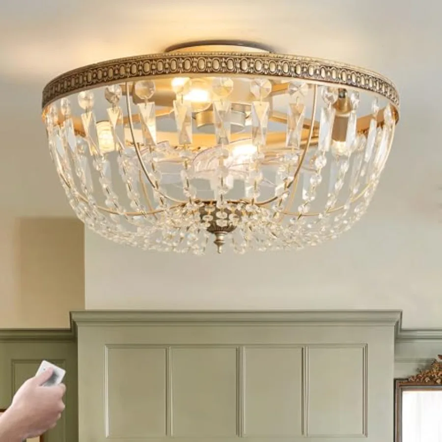 

Потолочный вентилятор-люстра на 20 ламп с хрустальными элементами, золотой, в винтажном французском стиле, с 6 скоростями и пультом ДУ, для спальни, размер L