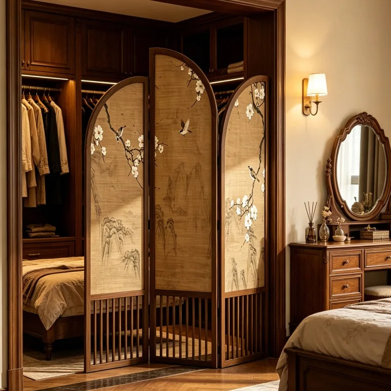 Song's aesthetic screen partition folding block bedroom entry against the wall solid wood custom new Chinese flower and bird scr