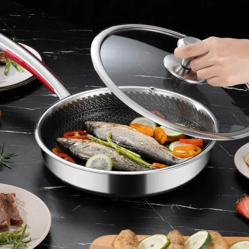 Pans 316 Stainless Steel Frying Pan  Non-stick Home Honeycomb Pancake Omelet Pan  Multi-functional Steak Wok   New Products