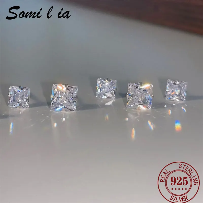 SOMILIA  Fashion 100% 925 Sterling silver Stud Earrings, Paired With Cubic AAAAA Zirconia Women's Crystal Earrings DIY Jewelry